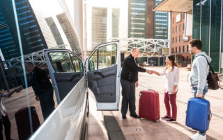 passengers boarding airport shuttle